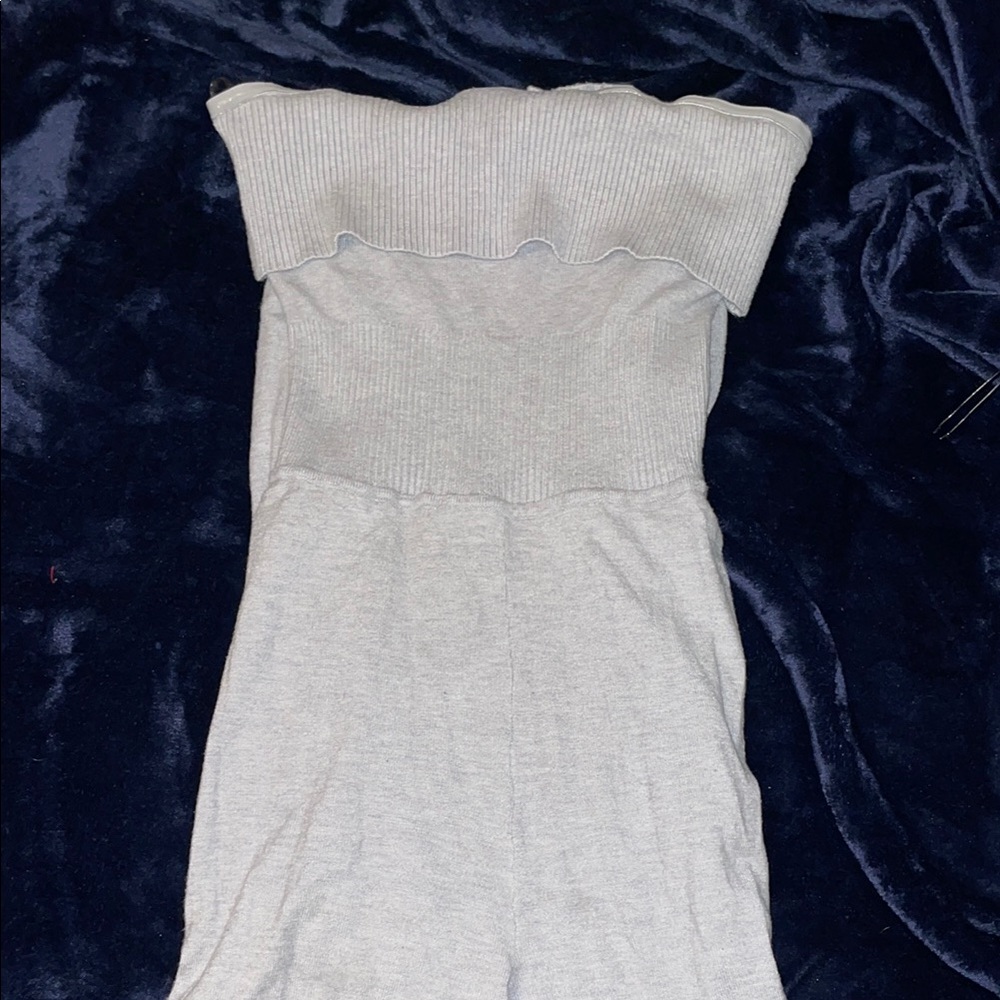 Gray Off-Shoulder Ribbed Romper